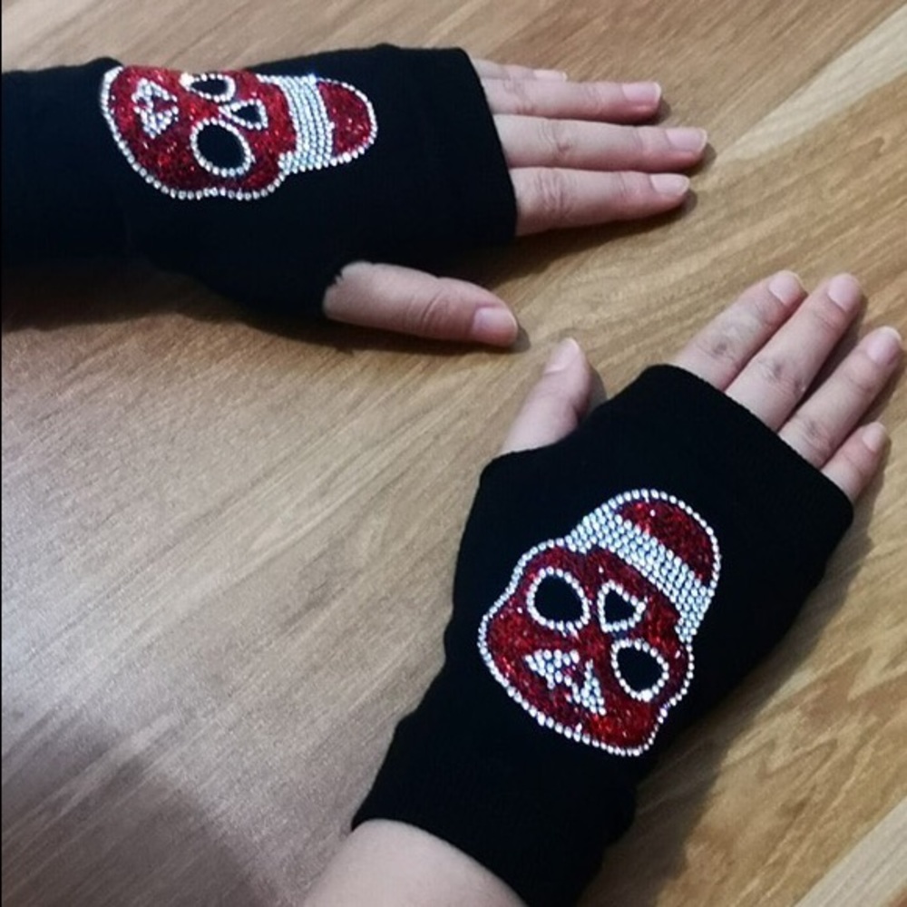Sugar Skull Knit Fingerless Gloves - Picture 3 of 4